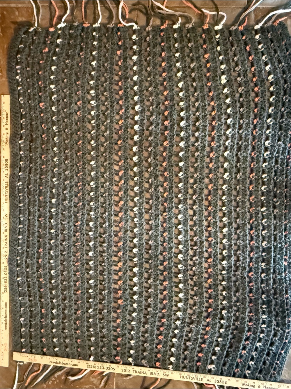 Handmade Crochet Blanket Panel in Black with Speckled Accents